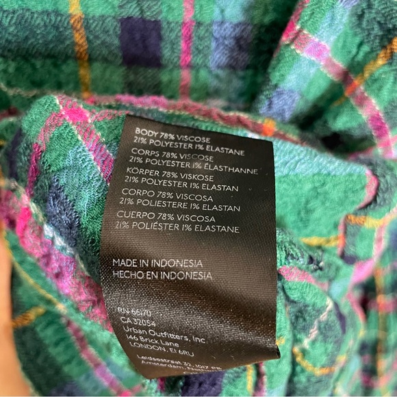 Anthropologie‎ Pilcro Cropped Puff-Sleeve Blouse Green Plaid Large Relaxed Fit - Picture 13 of 16